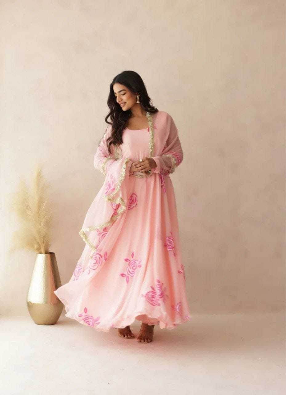 Georgette Printed Pink Gown - MYLUXURY LANE ENTERPRISE